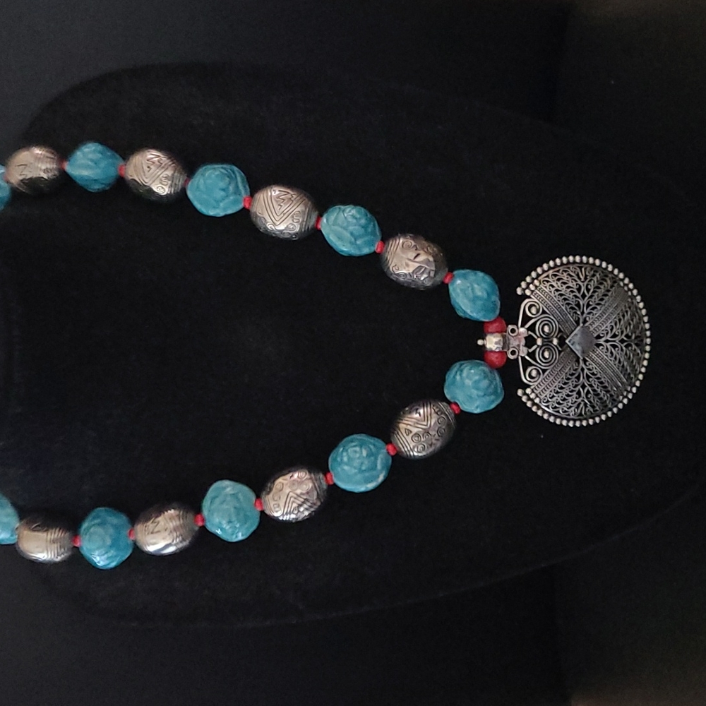 Hand crafted silver and turquoise necklace